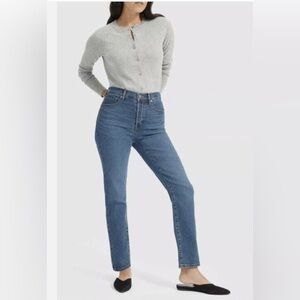 EVERLANE High Rise Slim Straight Cigarette Leg Button Fly Blue Jeans 30